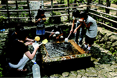 加賀野八幡神社井戸自噴水利用風景