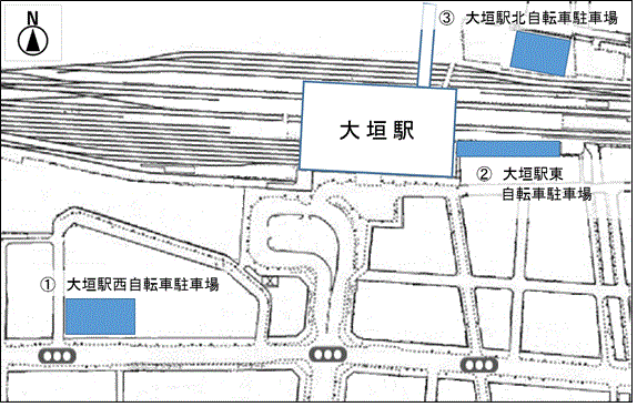 大垣駅周辺自転車駐車場　位置図