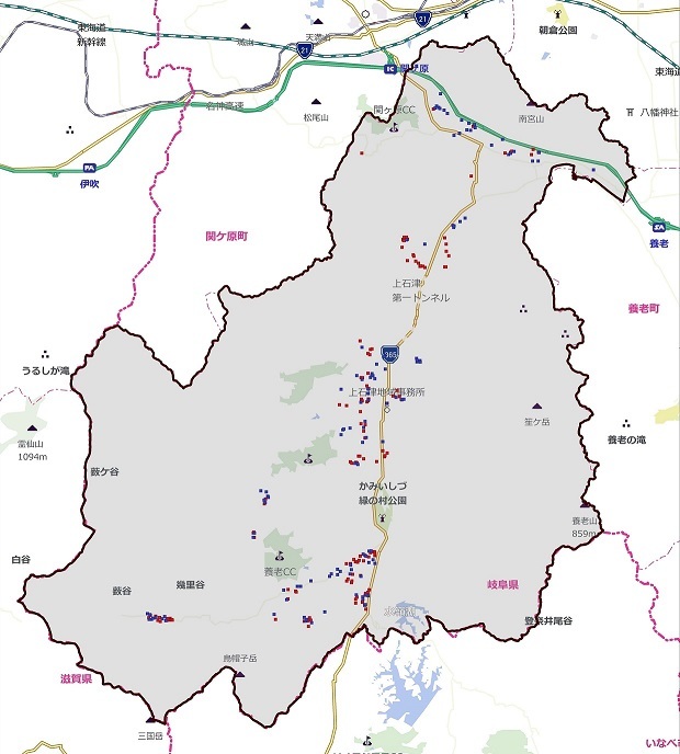 上石津地域の空き家の分布図