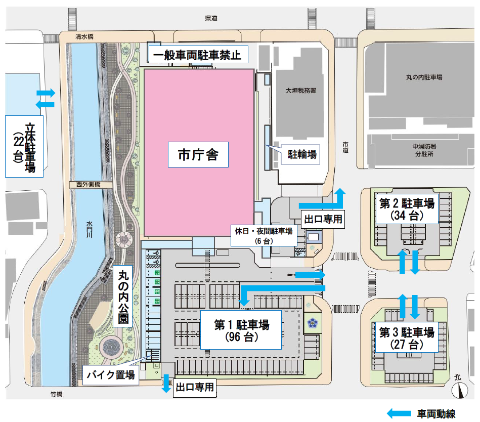 大垣市役所駐車場案内図