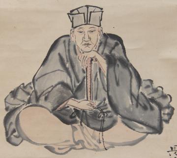 長谷川雪旦画 川路宜麦賛「花の雲」句芭蕉坐像