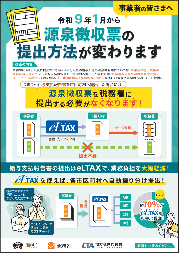源泉徴収票の提出についてのリーフレット