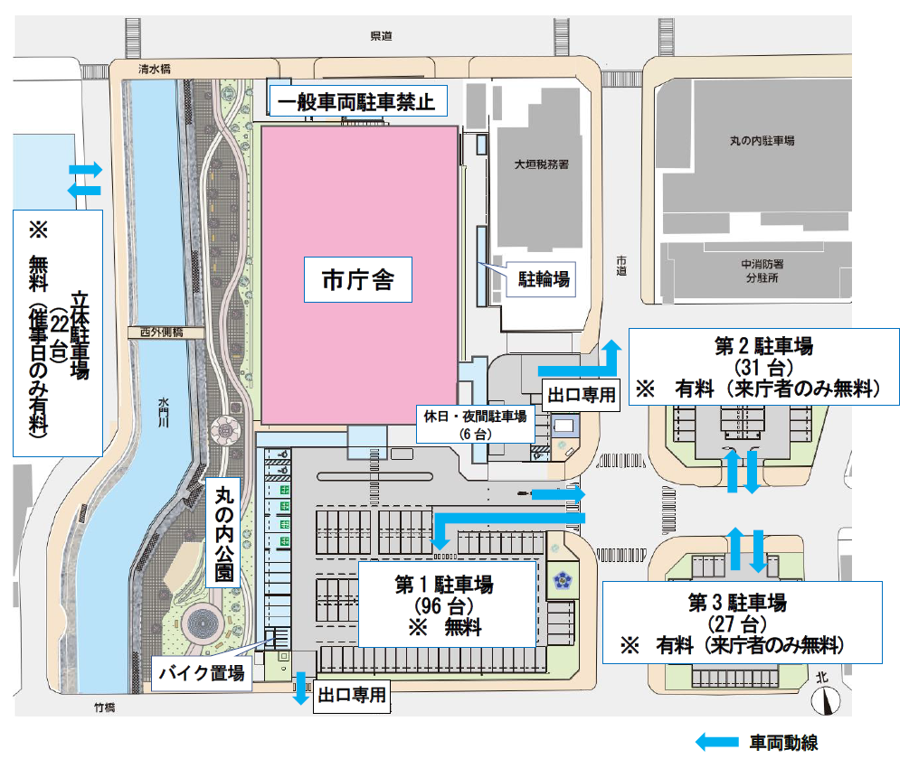 大垣市役所駐車場案内図
